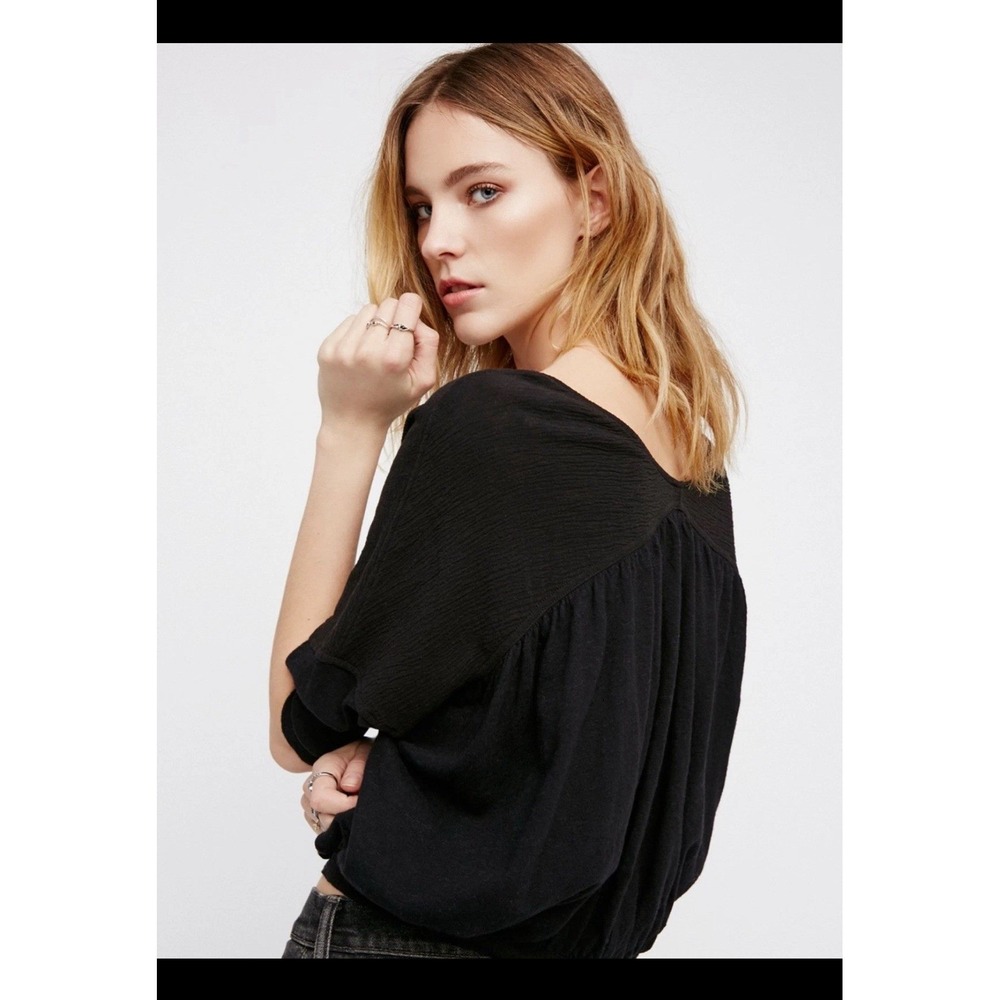 Free People Surplice Wrap Double Knot Black Top Medium - Picture 2 of 9